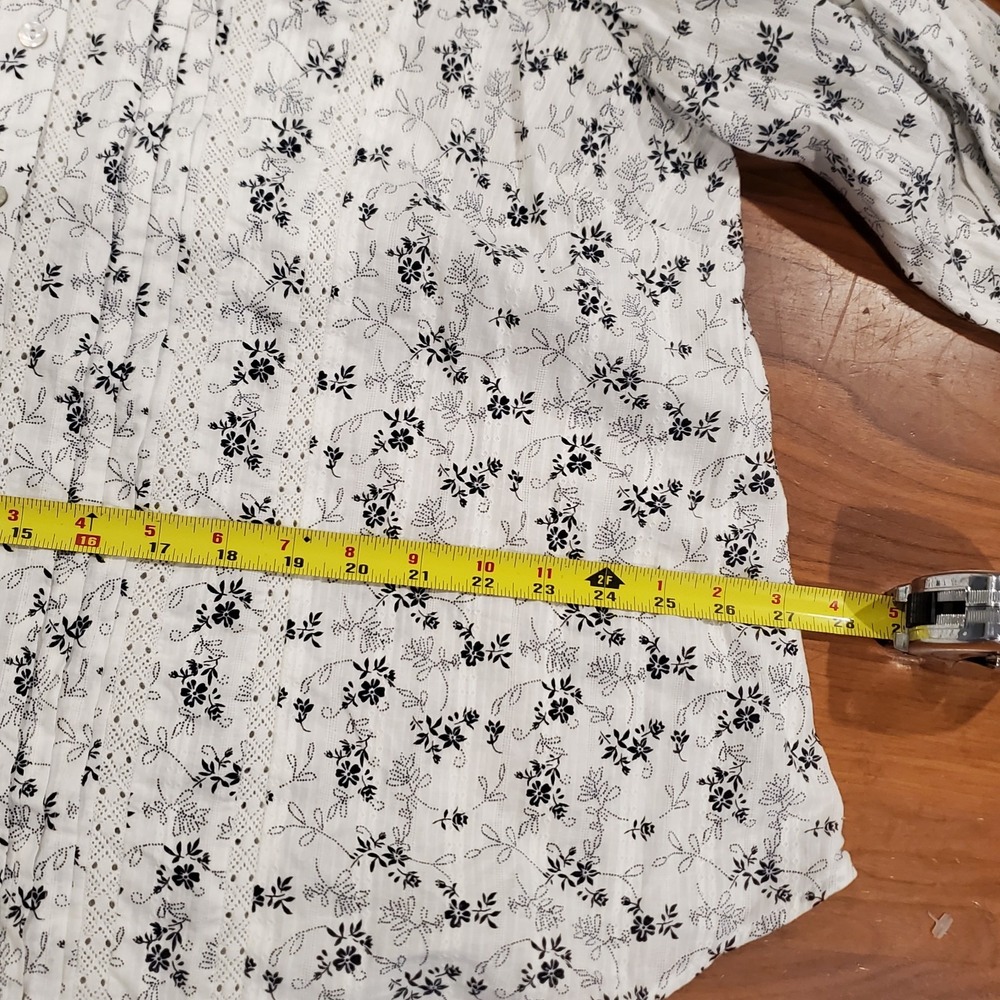 J Jill Pintuck Blouse Womens 1X White Floral 100% Cotton 3/4Sleeve Top Button-Up - Picture 10 of 13